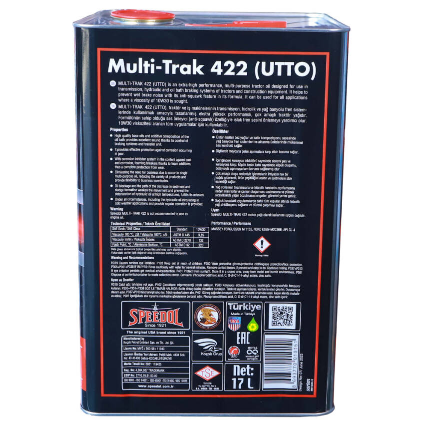 Speedol Multi-Trak 422 UTTO Traktör Hidrolik-Şanzıman Yağı 15 KG - 2
