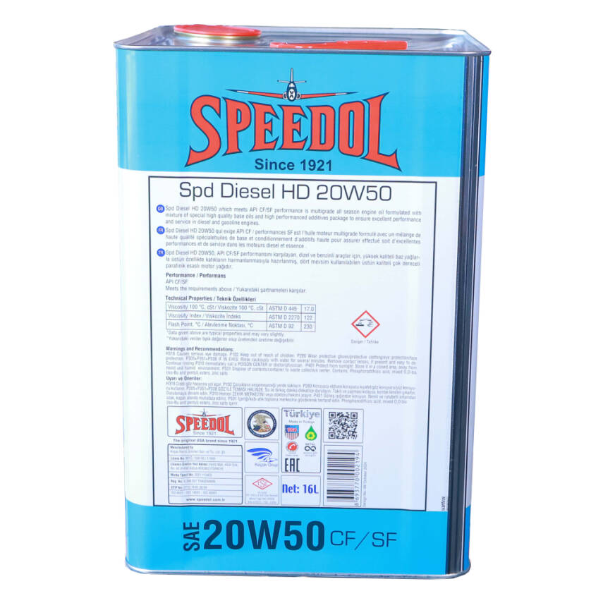 Speedol SPD Turbo Diesel HD 20W-50 CF/SF Motor Yağı 16 LT - 2