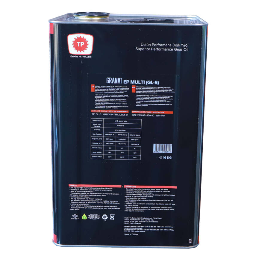 TP Granat EP 75W-90 GL-5 Dişli Yağı 16 KG - 3