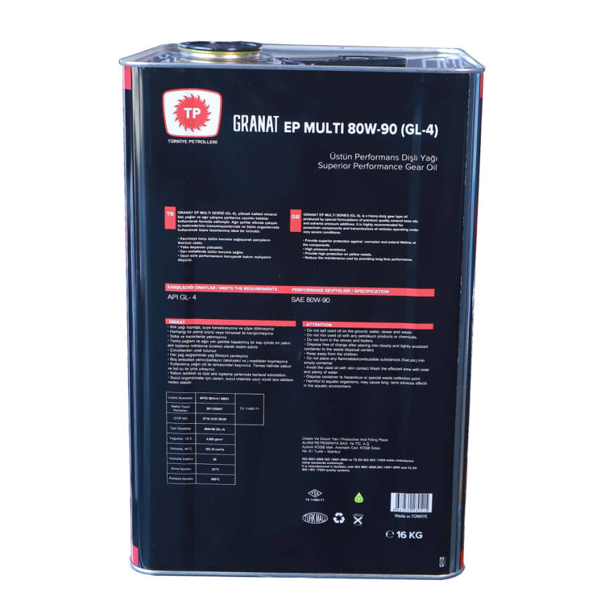 TP Granat EP Multi GL-4 80W-90 Dişli Yağı 16 KG - 3